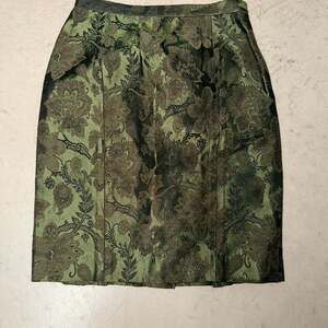 Etcetera Green Floral Brocade Pencil Skirt Wool Blend Size 2
